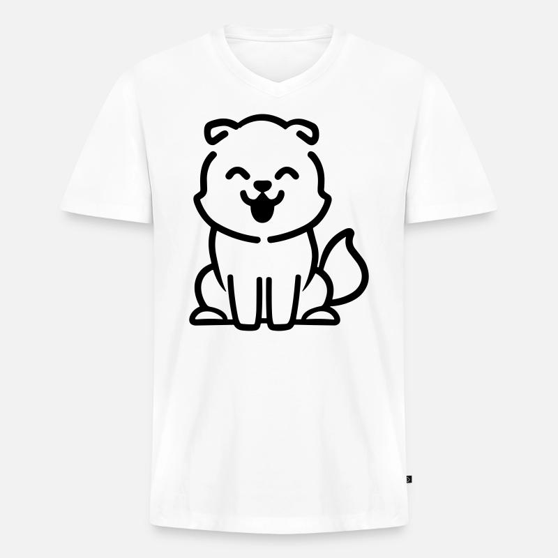 Hund - Männer Premium Bio T-Shirt mit V-Ausschnitt - Weiß
