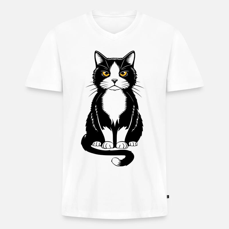 Bild einer sitzenden schwarzen Katze - Männer Premium Bio T-Shirt mit V-Ausschnitt - Weiß