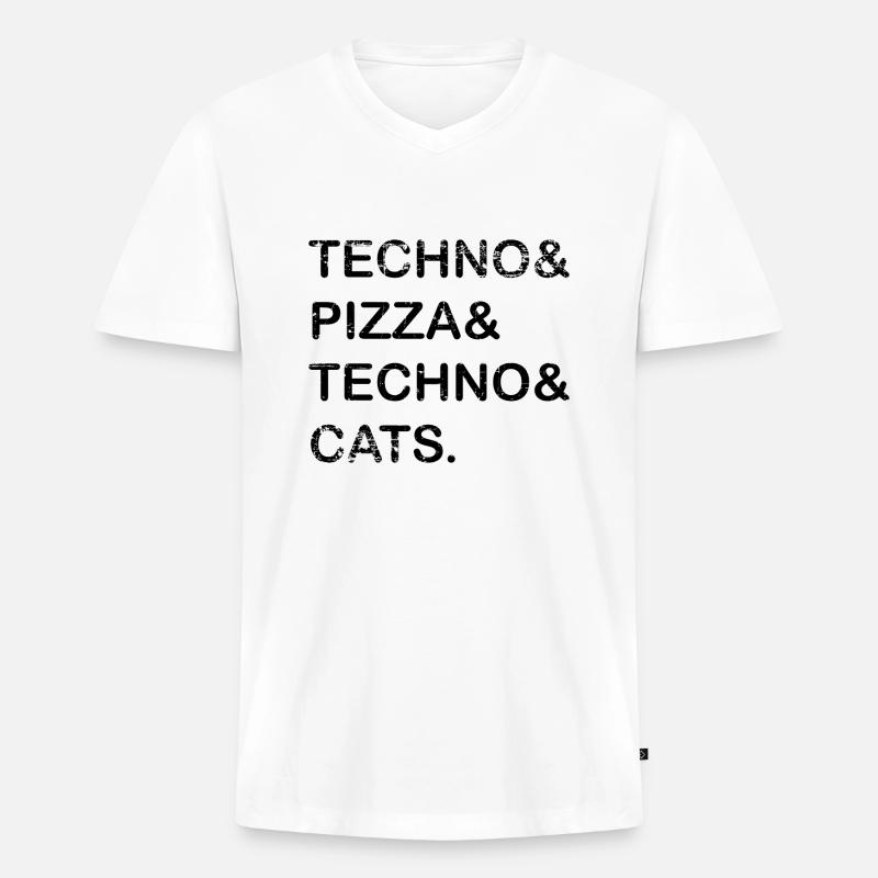 Techno Pizza Techno Cats Geschenk - Männer Premium Bio T-Shirt mit V-Ausschnitt - Weiß