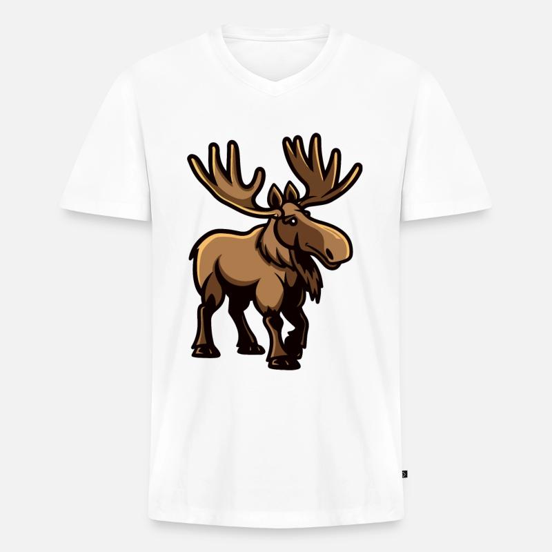 Elch Comic - Männer Premium Bio T-Shirt mit V-Ausschnitt - Weiß