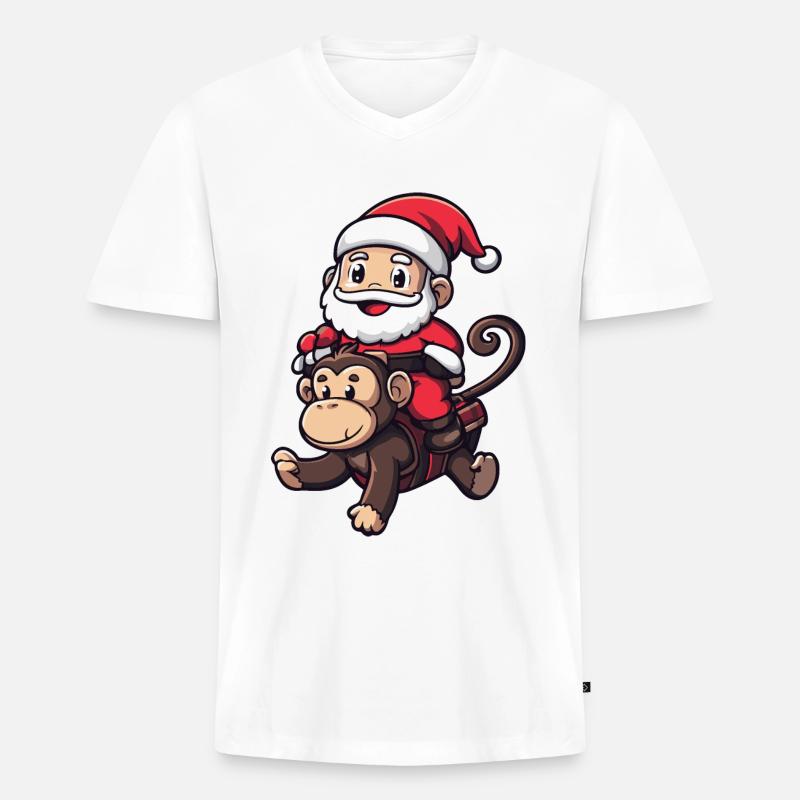 Affe Weihnachtsmann - Männer Premium Bio T-Shirt mit V-Ausschnitt - Weiß