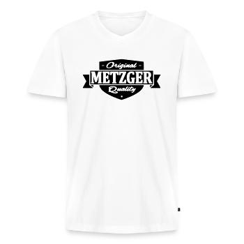 metzger - Männer Premium Bio T-Shirt mit V-Ausschnitt - Weiß - Vorne - Nico (187cm)