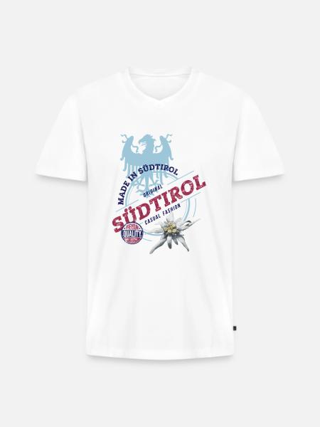SÜDTIROL - Männer Premium Bio T-Shirt mit V-Ausschnitt - Weiß