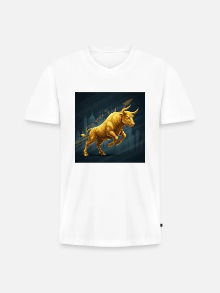 Taureau de trading doré - T-shirt encolure en V Premium bio Homme - blanc