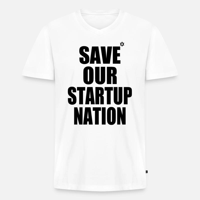 save our startup nation - Männer Premium Bio T-Shirt mit V-Ausschnitt - Weiß