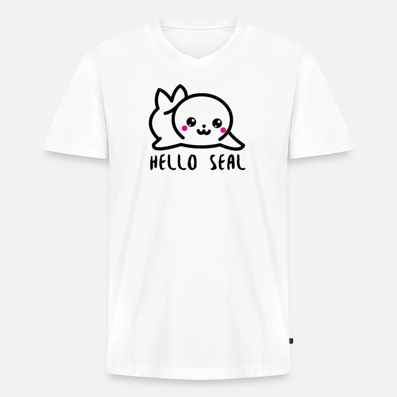 Hello Seal - Männer Premium Bio T-Shirt mit V-Ausschnitt - Weiß