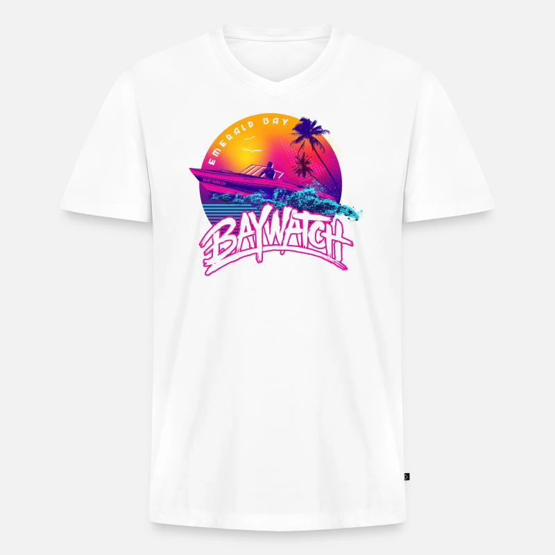 Baywatch Boot Emerald Bay - Männer Premium Bio T-Shirt mit V-Ausschnitt - Weiß