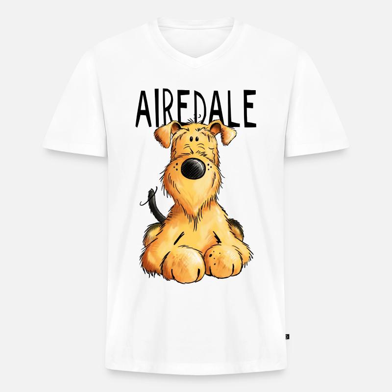 Witziger Airedale Terrier - Hund - Geschenk - Männer Premium Bio T-Shirt mit V-Ausschnitt - Weiß