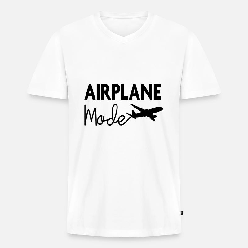 Flugzeugmodus - Männer Premium Bio T-Shirt mit V-Ausschnitt - Weiß
