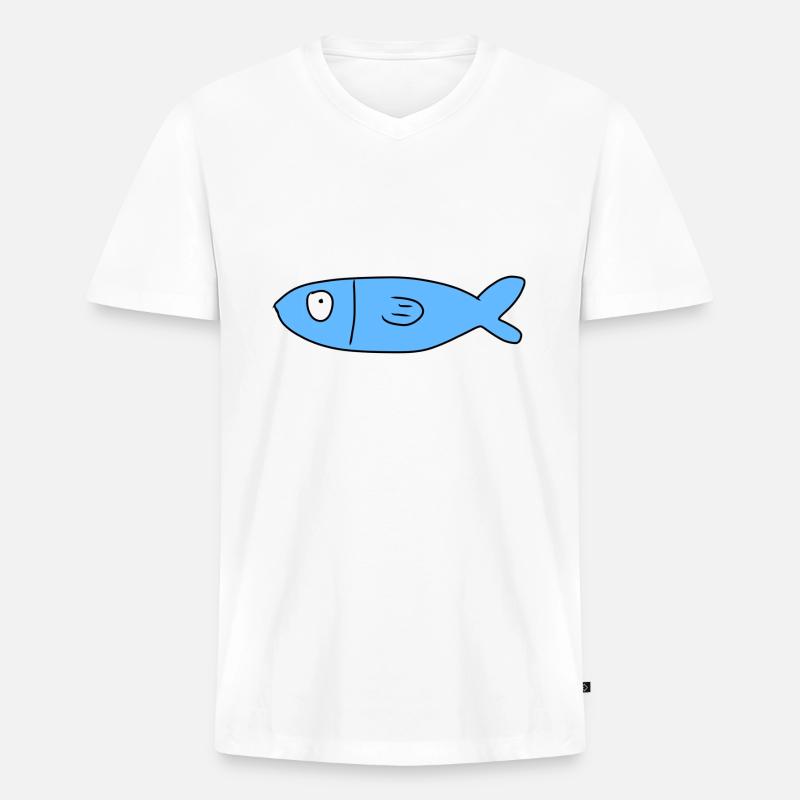 Fisch Symbol Tier blau - Männer Premium Bio T-Shirt mit V-Ausschnitt - Weiß