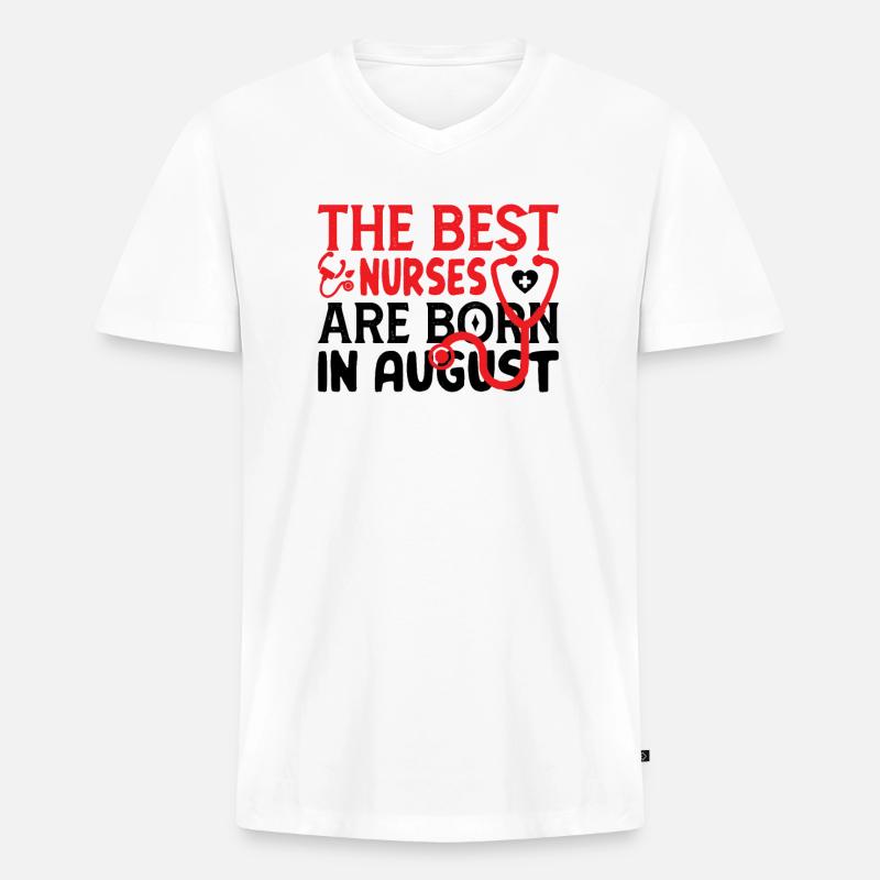 Krankenschwester im August geboren - Männer Premium Bio T-Shirt mit V-Ausschnitt - Weiß