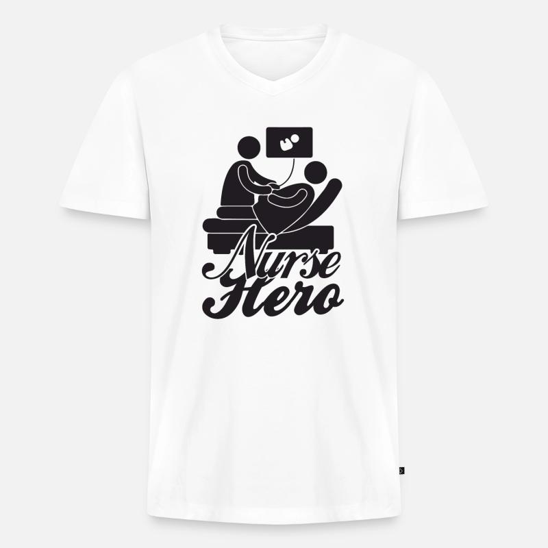 Krankenschwester Held - Männer Premium Bio T-Shirt mit V-Ausschnitt - Weiß