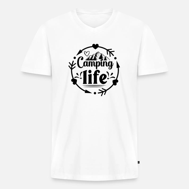 Camping Leben Wandershirt - Männer Premium Bio T-Shirt mit V-Ausschnitt - Weiß