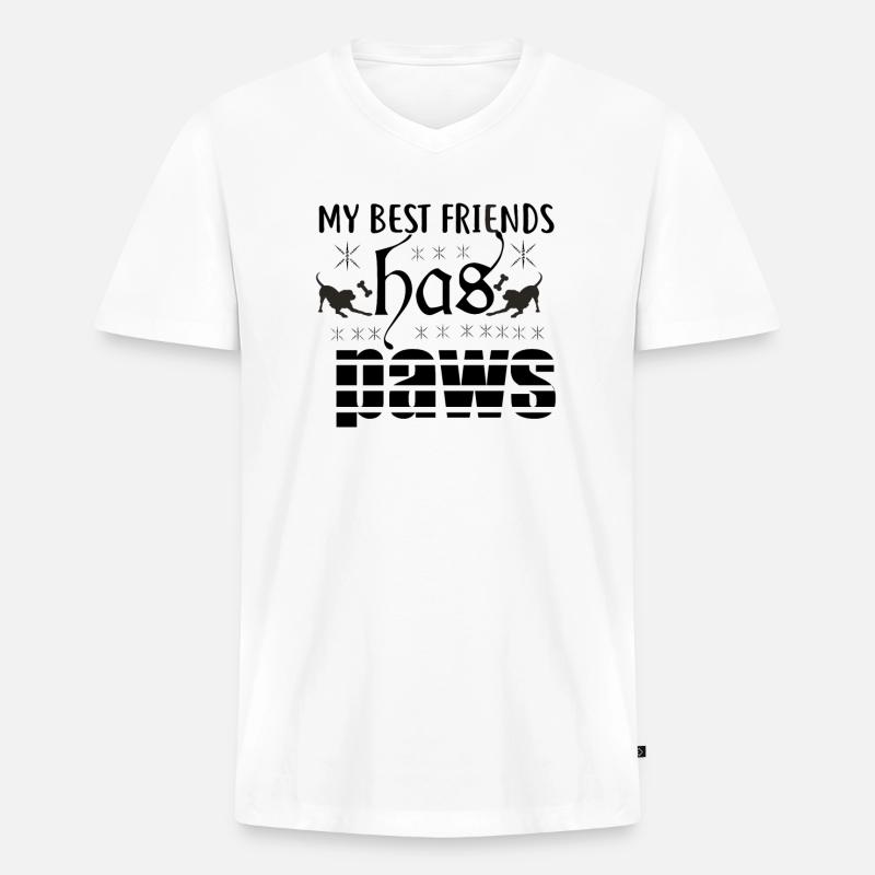 Mein bester Freund hat Pfoten - Männer Premium Bio T-Shirt mit V-Ausschnitt - Weiß