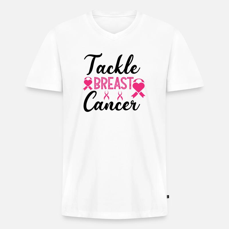 Brustkrebs bekämpfen - Männer Premium Bio T-Shirt mit V-Ausschnitt - Weiß
