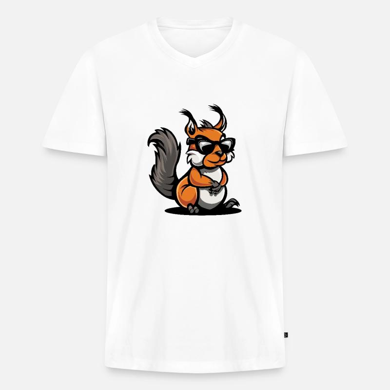 Eichhörnchen Cool Comic - Männer Premium Bio T-Shirt mit V-Ausschnitt - Weiß