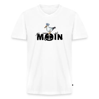 Moin Fischköppe Norddeutschland Küste Nordsee - Männer Premium Bio T-Shirt mit V-Ausschnitt - Weiß - Vorne - Nico (187cm)