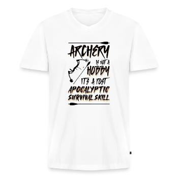 Bogenschießen Bogenschütze Jagd Jagdbogen - Männer Premium Bio T-Shirt mit V-Ausschnitt - Weiß - Vorne - Nico (187cm)