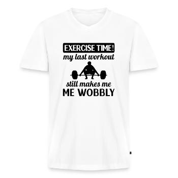 Muscles endoloris Entraînement Salle de gym tremblante - T-shirt encolure en V Premium bio Homme - blanc - Devant - Nico (187cm)