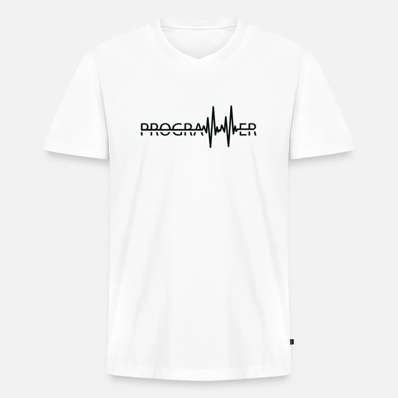 Programmierer Heartbeat Programmierung Coder - Männer Premium Bio T-Shirt mit V-Ausschnitt - Weiß