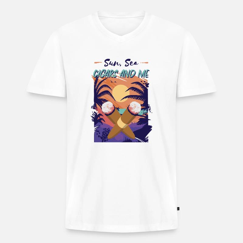 Zigarre Rauchen Zigarren Raucher - Männer Premium Bio T-Shirt mit V-Ausschnitt - Weiß