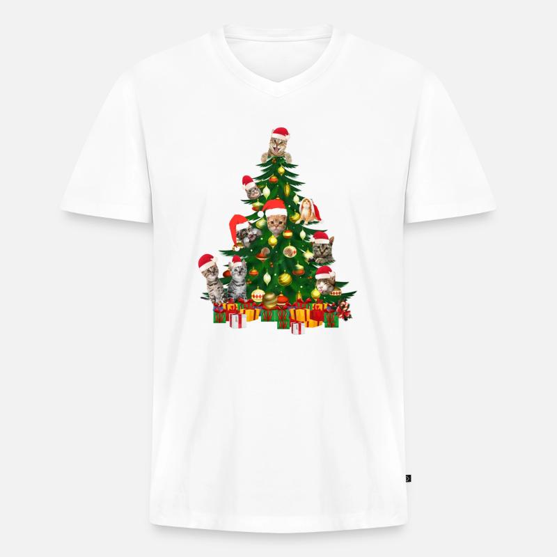 Katzenbaum Katze Weihnachtsbaum - Männer Premium Bio T-Shirt mit V-Ausschnitt - Weiß