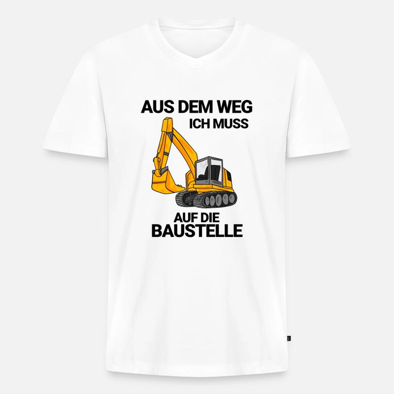 Baustelle Bagger Baggerfahrer Geschenk - Männer Premium Bio T-Shirt mit V-Ausschnitt - Weiß