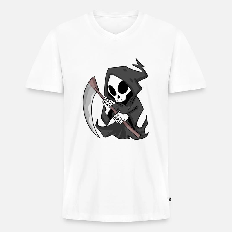 Sensenmann mit Sense - Männer Premium Bio T-Shirt mit V-Ausschnitt - Weiß