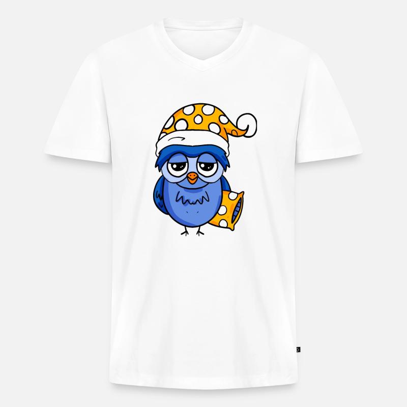 Schläfrige Eule - Männer Premium Bio T-Shirt mit V-Ausschnitt - Weiß