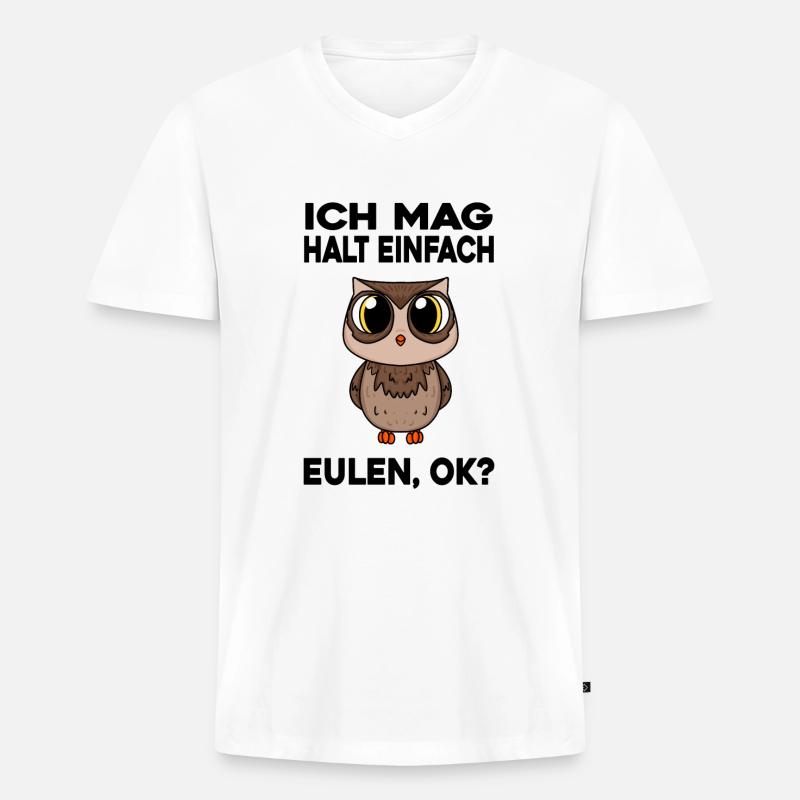 Eule - Männer Premium Bio T-Shirt mit V-Ausschnitt - Weiß