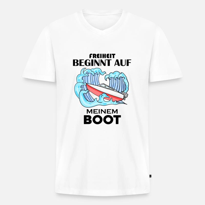 Boot Spruch Geschenk - Männer Premium Bio T-Shirt mit V-Ausschnitt - Weiß