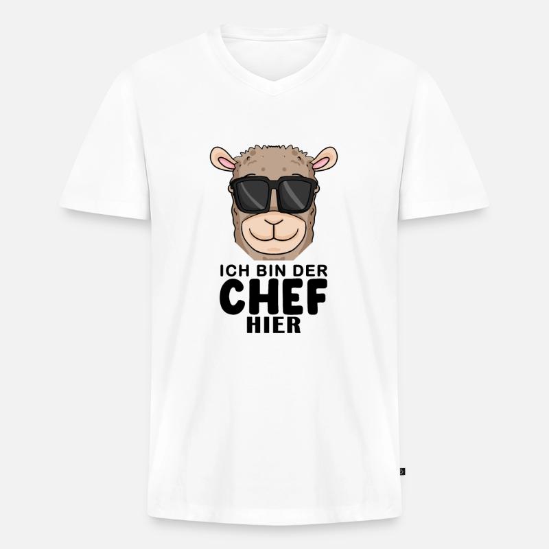 Cool Lama Chef Spruch - Männer Premium Bio T-Shirt mit V-Ausschnitt - Weiß