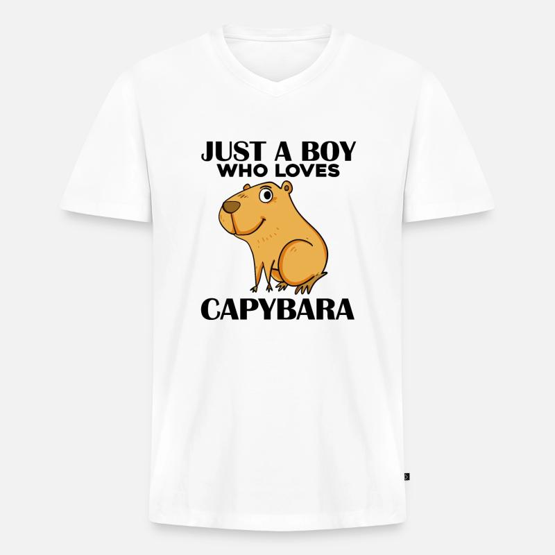 Capybara Junge - Männer Premium Bio T-Shirt mit V-Ausschnitt - Weiß