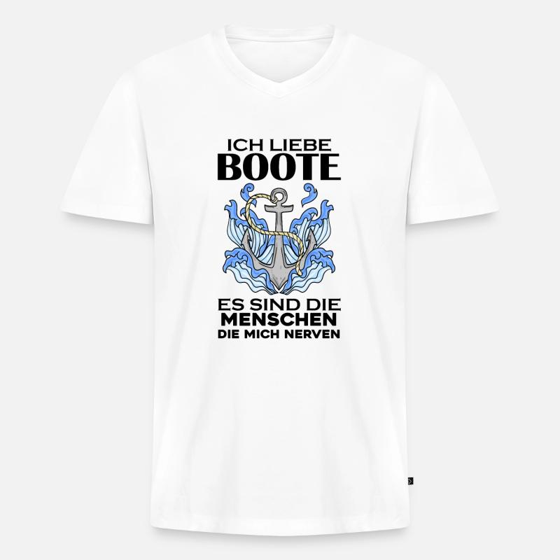 Boote Motorboot Boot - Männer Premium Bio T-Shirt mit V-Ausschnitt - Weiß