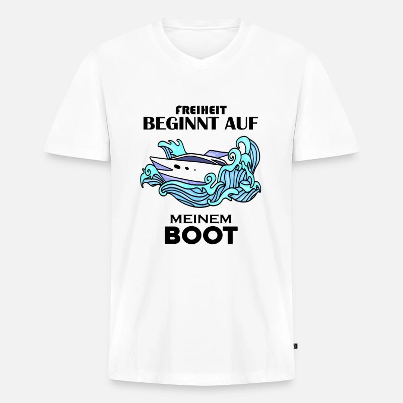 Boote Motorboot - Männer Premium Bio T-Shirt mit V-Ausschnitt - Weiß