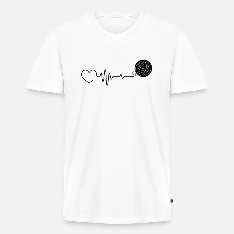 Stricken Häkeln Strickerin - Männer Premium Bio T-Shirt mit V-Ausschnitt - Weiß