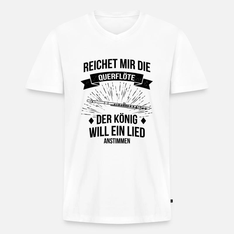 Querflöte Querflötenspieler Querflötist - Männer Premium Bio T-Shirt mit V-Ausschnitt - Weiß