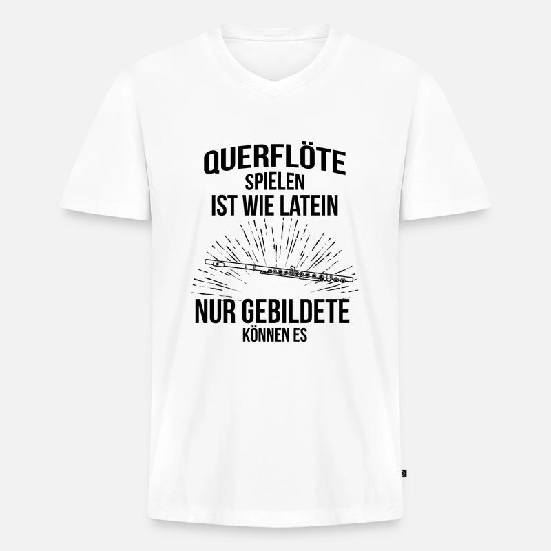 Querflöte Querflötenspieler Querflötist - Männer Premium Bio T-Shirt mit V-Ausschnitt - Weiß