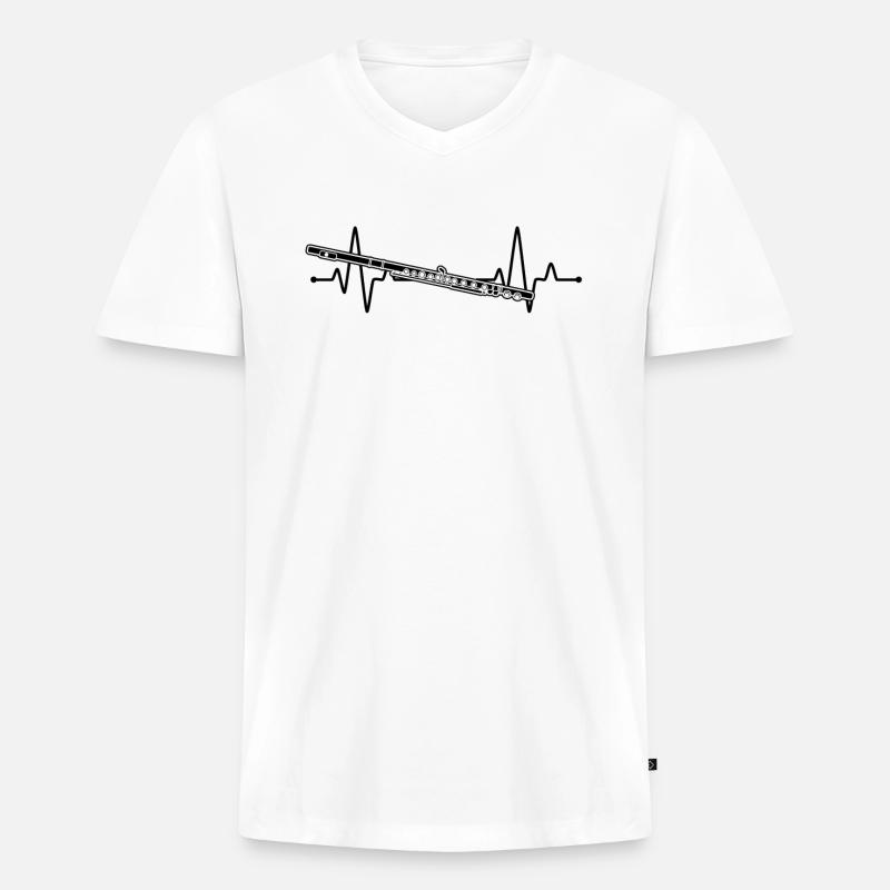 Querflöte Querflötenspieler Querflötist - Männer Premium Bio T-Shirt mit V-Ausschnitt - Weiß