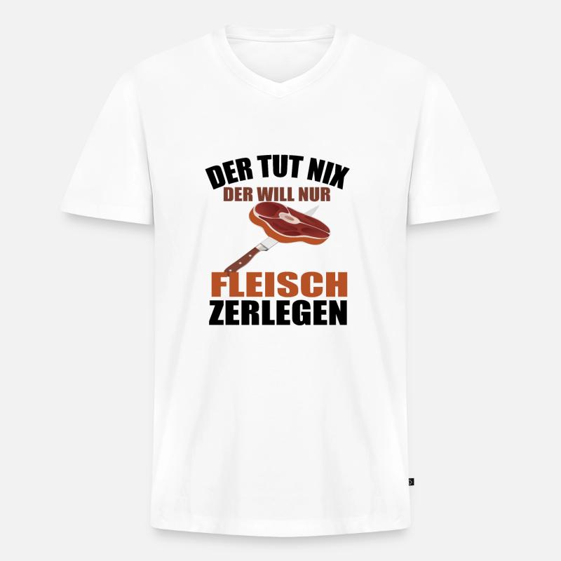 Fleischer Metzger Zerleger Zerlegen - Männer Premium Bio T-Shirt mit V-Ausschnitt - Weiß