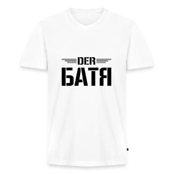 Russisch Vater Russen Papa der БАТЯ aus Russland - Männer Premium Bio T-Shirt mit V-Ausschnitt - Weiß - Vorne - Nico (187cm)