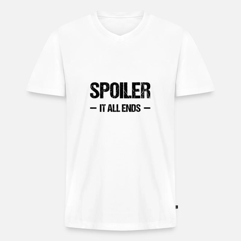 Spoiler - it all ends - Männer Premium Bio T-Shirt mit V-Ausschnitt - Weiß