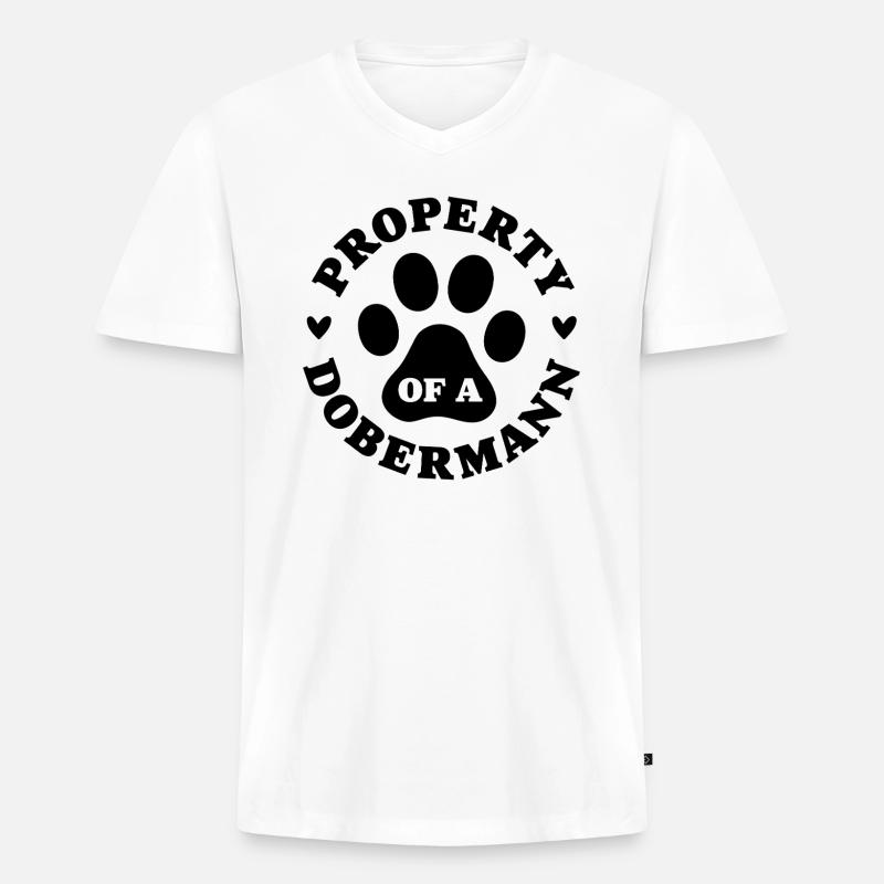 Eigentum eines Dobermanns - Männer Premium Bio T-Shirt mit V-Ausschnitt - Weiß