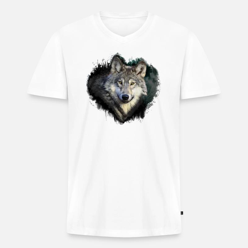 Wolf Liebe - Männer Premium Bio T-Shirt mit V-Ausschnitt - Weiß