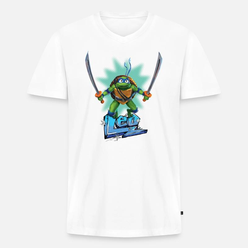 TMNT Mutant Mayhem Turtle Leo - Männer Premium Bio T-Shirt mit V-Ausschnitt - Weiß
