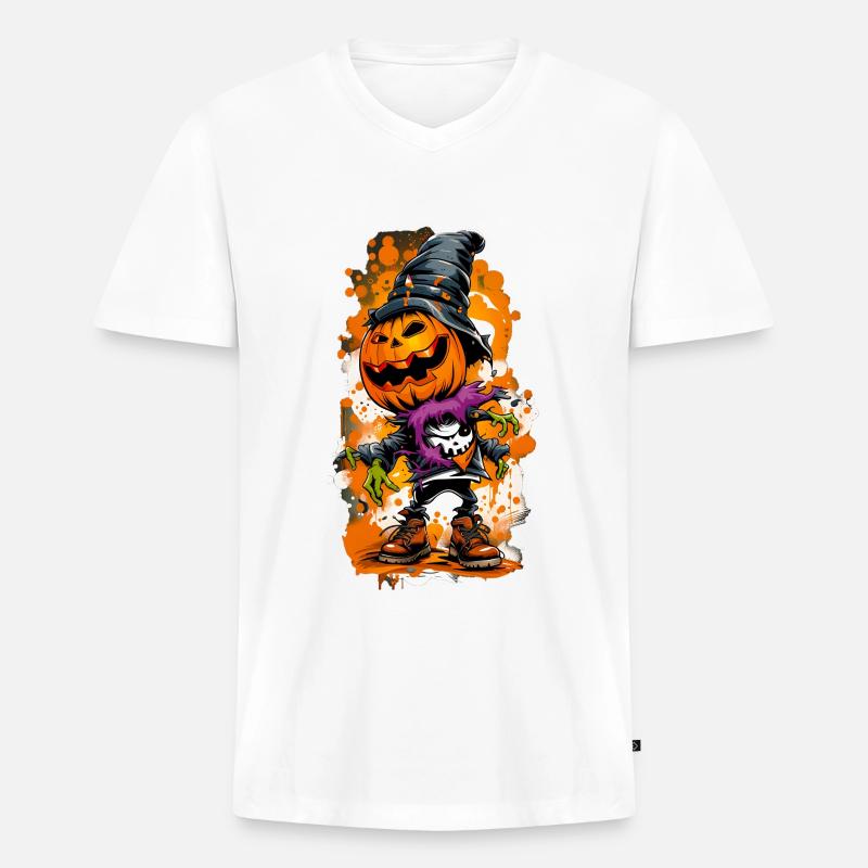Jack o Lantern 02 - Männer Premium Bio T-Shirt mit V-Ausschnitt - Weiß