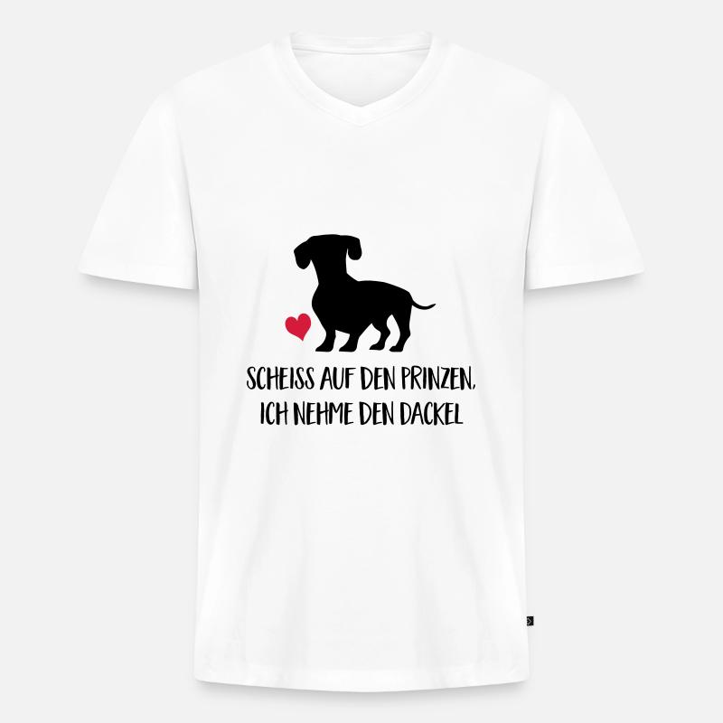 dackel - Männer Premium Bio T-Shirt mit V-Ausschnitt - Weiß
