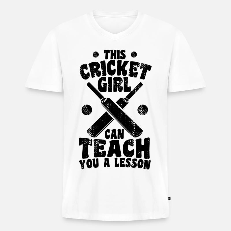 Cricket Mädchen erteilt dir eine Lektion - Männer Premium Bio T-Shirt mit V-Ausschnitt - Weiß