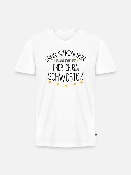 Schwester - Männer Premium Bio T-Shirt mit V-Ausschnitt - Weiß