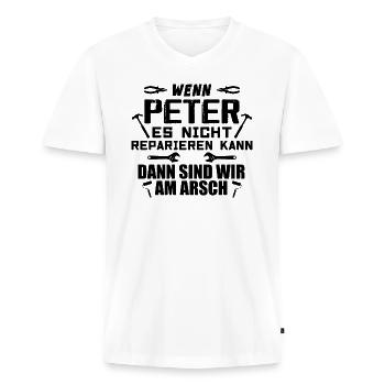 Wenn Peter es nicht reparieren kann - Männer Premium Bio T-Shirt mit V-Ausschnitt - Weiß - Vorne - Nico (187cm)